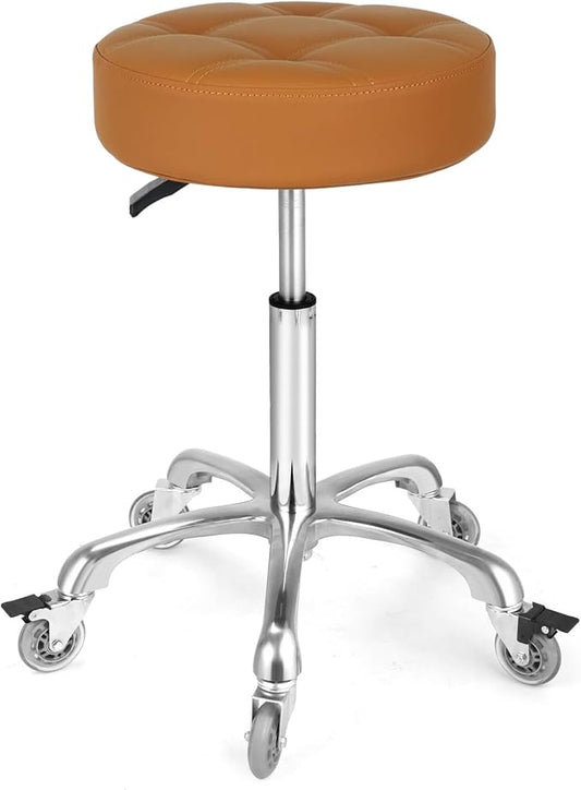 Adjustable Heavy Duty Stool - Rolling Stools with Locking Caster Wheels - Swivel Stools Backless Chair for Home Kitchen Office Shop Tattoo Lash Tech Pedicure (Camel, Height 22 to 30 in)