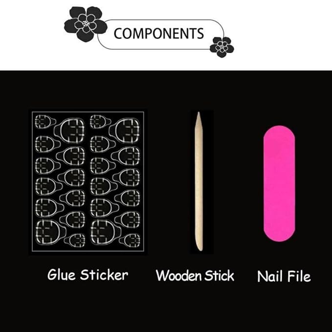 Flower Press on Nails Medium Almond Fake Nails 3D Lemon Gold Bead Star Designs Stick on Nails White French Tip False Nails Handmade Reusable Acrylic Glue On Nail for Women Manicure 24Pcs