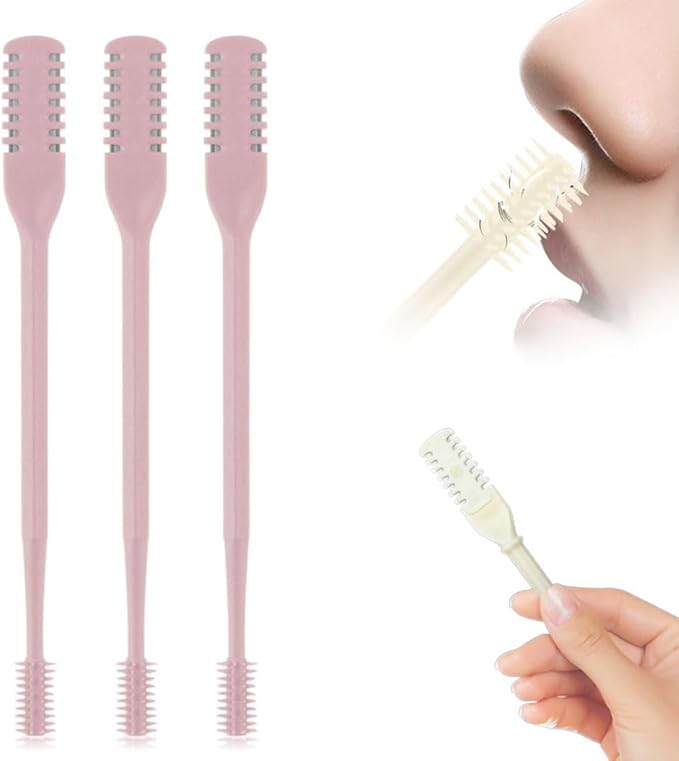 Nasal Hair Cutter, 2025 Upgraded Double Sided Noses Hairs Knife, 360° Rotating Portable Manual Nose Hair Trimmer, Noses Hairs Remover for Women Men Travel Essentials (Pink, 3 Pcs)
