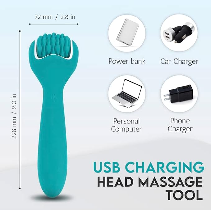 Silicone Ice Head Massage Roller for Head, Neck, Jaw, Ear, and Sinus Relief-Rechargeable Handheld Massage Roller with Comfortable Grip (Teal)