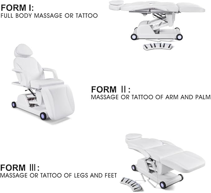 Artist hand 3 Motor Electrical Facial Bed for Esthetician 110V Removable Massage Table Led Light Beauty Bed Medical Aesthetic Tattoo Chair with Adjustments, Hand/Foot-Operated, White