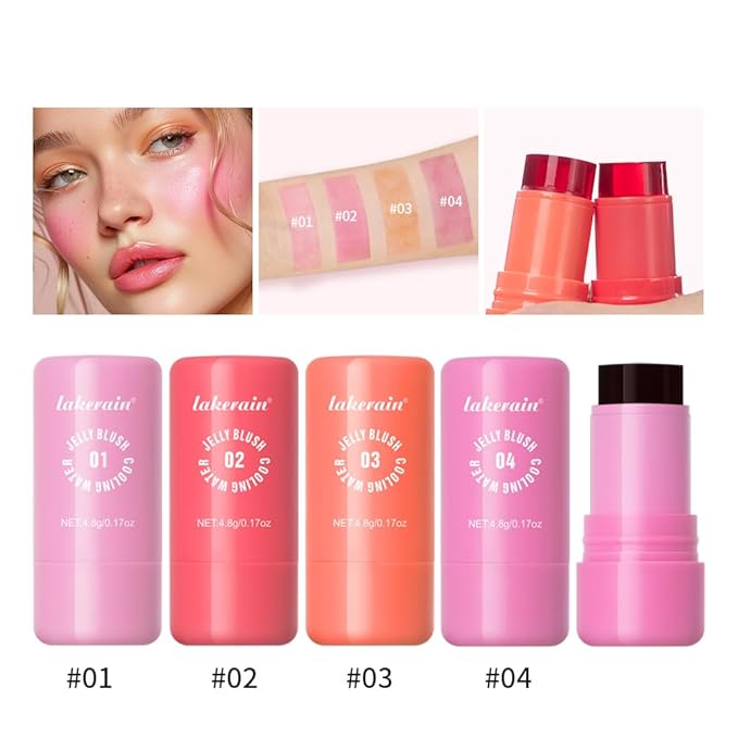 Jelly Cooling Blush Stick, Milk Water Tint, Clear Glossy Long Lasting Sheer Lip & Cheek Stain, Waterproof Light Non-Sticky Buildable Watercolor Finish-Vegan (#1 poppy pink, 0.17oz)