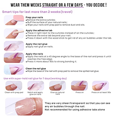 BTArtbox French Tip Press On Nails - Press on Nails Square, Pink Glue On Nails, Fit Perfectly & Natural Reusable Stick On Nails in 15 Sizes, 30 Pcs Soft Gel Kit, Dolce Pink