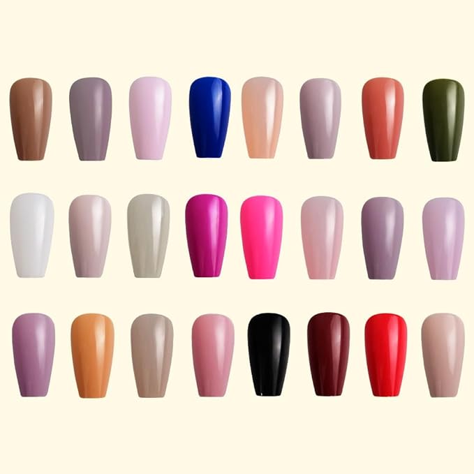 576Pcs Coffin Press on Nails MediumFake Nails Solid Color False Nails Full Cover Glossy Acrylic Glue on Nail Reusable Artificial Stick on Nail for Women Manicure -12 Color
