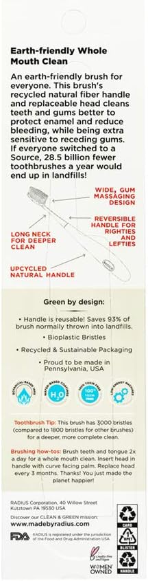 RADIUS Toothbrush Source Floss Brush BPA Free & ADA Accepted Improve Gum Health & Reduce Gum Issues - Medium - Money - Pack of 1