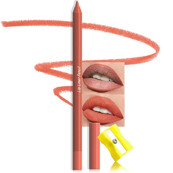 evpct 1Pcs Orange Red Matte Long Lasting Lip Liner Pencils Makeup for Shaping & Sculpting Lips, No Transfer Long Wear Waterproof Pigmented Lip Liner lipliners Crayon Lipstick Pencil Sharpener 08