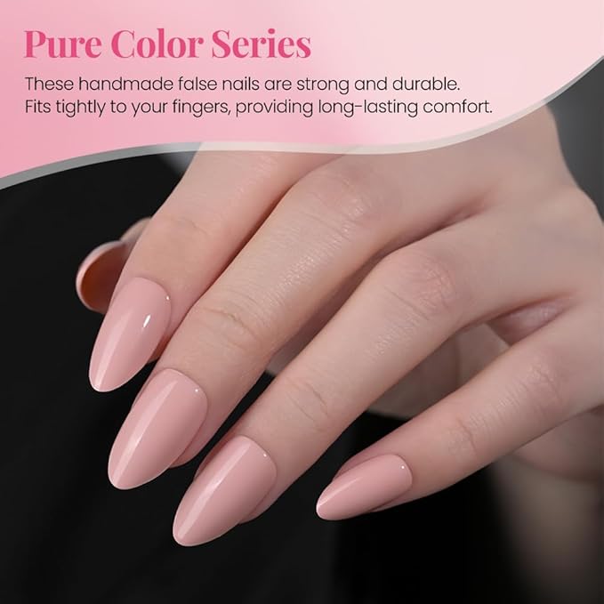 evpct Glossy Press on Nails Short Almond Short for Women, Nuetral Pink Fake Nail with Glue Salon Quality Reusable Stick on Nails In 15 Sizes 30Pcs Full Cover False Nail Soft Gel Set Kit for Gift, 11