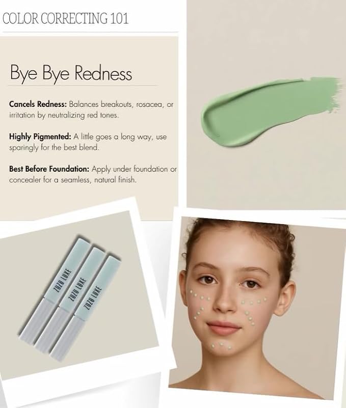 ZUZU LUXE Color Correcting Cream, Natural, Paraben Free,Vegan, Gluten-free, Cruelty-free, Non GMO, 0.21 fl oz (Bye Bye Redness)