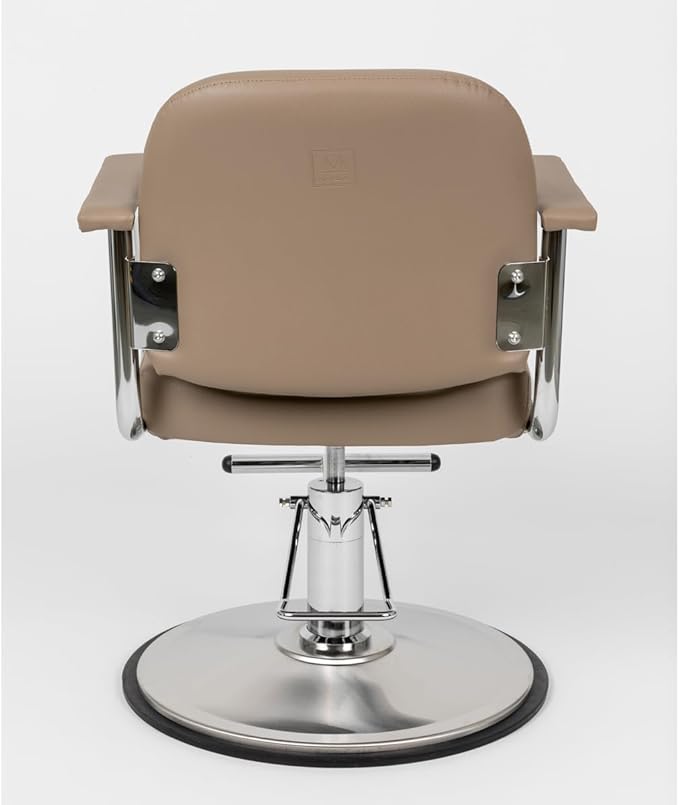 Zaria Wide Salon Styling Chair, Round Chrome 360° Swivel Hydraulic | Minerva Beauty (Taupe)