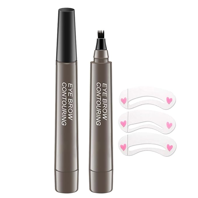 Eyebrow Ink Pencil by Brow Stylist -Micro 4 Point Brow Pen Lift & Snatch Eyebrow Pen Kits with 3 Eyebrow Stencil Long-Lasting Waterproof Natural Eyebrow Hair (B-2Pc 04# Gray)