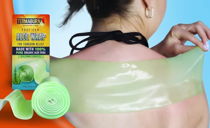 Aloe Wrap for Sunburn Relief – New Hydro-Gel After Sun Organic Aloe Skin Treatment for Long-Lasting Relief from Pain, Itching, and Peeling. Made in The USA with 100% certified organic Aloe