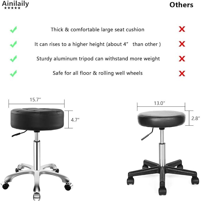 Rolling Stool with Wheels, Thick Cushion Heavy Duty Esthetician Hydraulic Chair Stool for Work Medical Tattoo Salon Office (Black)