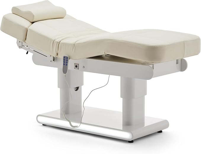 3 Motor Full Electric Spa Facial Beauty Bed Tattoo Medical Treatment Table Aesthetic Chair with Thermal Heated & Armrest for Salon Esthetician Doctor Podiatry