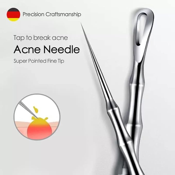 2Pcs Professional Facial Blackhead Remover Tweezers and Pimple Extractor Acne Treatment Tool for Acne Pimples Comedowns Blemishes or Splinters Removal