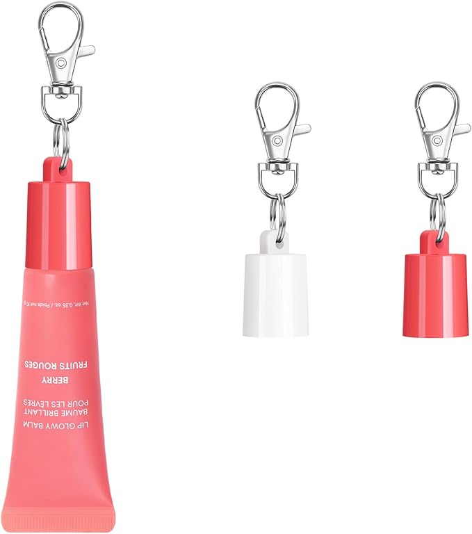 Keychain Holder for LANEIGE 0.35 oz Lip Balm (2 Pack) - Portable Lip Gloss keychain caps with Detachable Hooks, Secure Snap Lock (White & Pink)