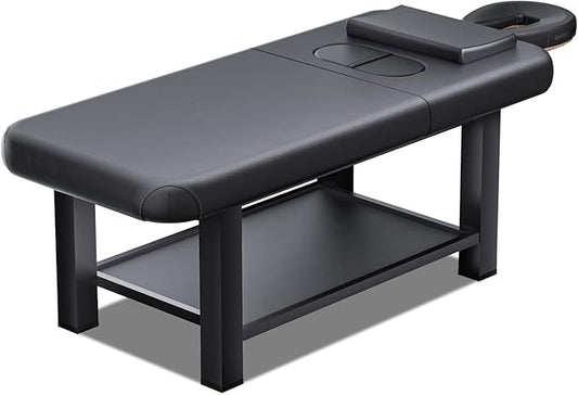 Stationary Massage Table with Hight Adjustable Backrest for Treatment, 4'' Thickened Memory Foam PU Leathe Load 1500 Lbs Professional Premium Metal Spa Bed Table with Storage for Physical Therapy