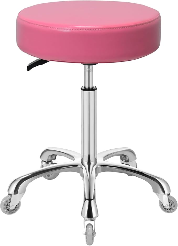 Rolling Stool with Wheels, Heavy Duty 400 lbs Stool for Shop Guitar Lab Tattoo Workbench Medical, Adjustable Swivel Chair (Pink)