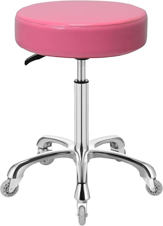 Rolling Stool with Wheels, Heavy Duty 400 lbs Stool for Shop Guitar Lab Tattoo Workbench Medical, Adjustable Swivel Chair (Pink)