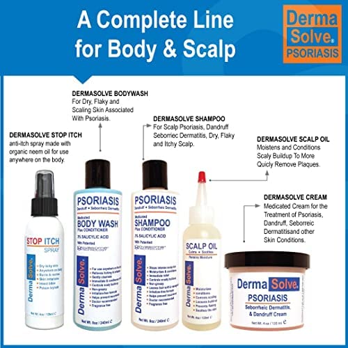 Dermasolve Stop Itch Spray with 100% Organic Neem Oil, Scalp and Body Psoriasis Relief, Dry Skin, Bites, Sunburn, Burns and Rashes