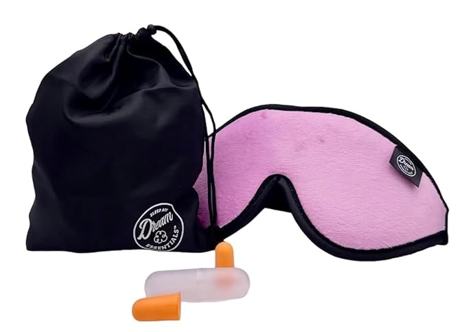 Dream Essentials Escape Luxury Sleep Mask Kit with Eye Cavities, Earplugs and Carry Pouch - Princess Pink Pink, Gift Set