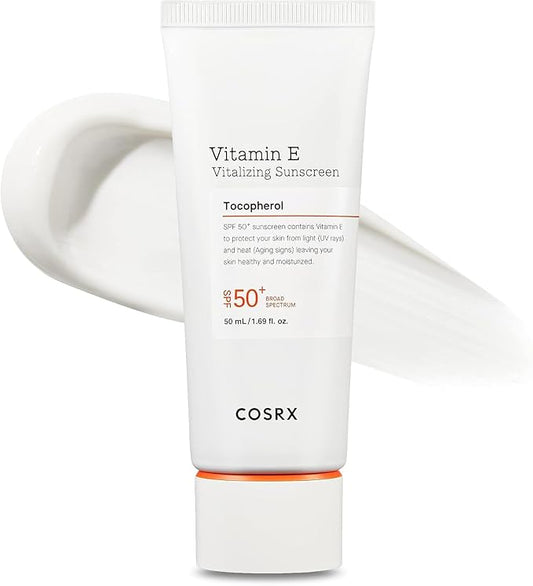 COSRX Vitamin E Vitalizing Face Sunscreen SPF 50, 1.69 fl oz, SPF Moisturizer, Lightweight under Makeup, Summer Travel Essentials, Korean Skin Care, Korean Sunscreen for Face, Stocking Stuffers