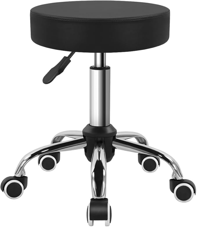 PU Leather Swivel Stool with Wheel for Salon Work Home SPA Shop Height-Adjustable and Cost-Effective Rolling Stool Chair Small (Black)