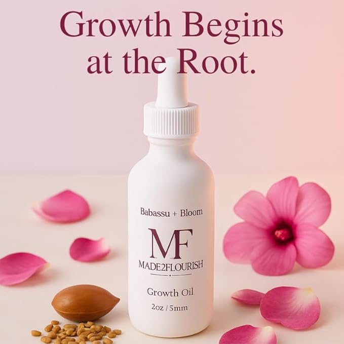 Babassu & Bloom Strengthening Growth Oil, Hair Revitalizing Oil, Multi-Purpose, Cactus & Argan, Potent, Lightweight, Non-Greasy, Soothes Scalp, Reduces Dryness, Thickens Hair