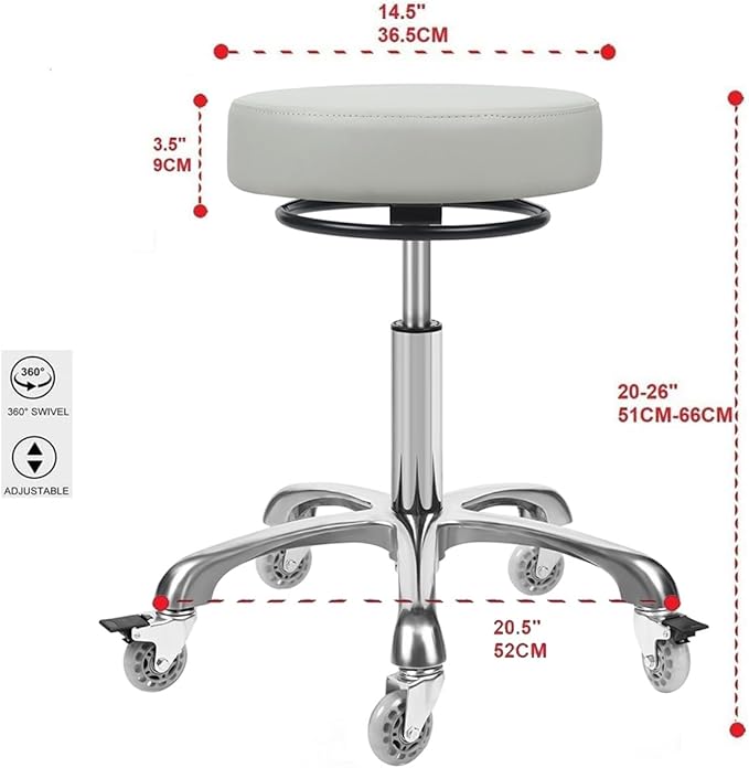 Salon Rolling Stools with Locking Wheels - Adjustable Swivel Stool Chair Heavy Duty 400 lbs Thick Cushion Hydraulic Shop Stool for Tattoo Facial Massage Kitchen Counter Salon Spa Medical Garage(Grey)