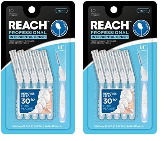 Reach Interdental Brush Tight 1.0mm | Removes up to 30% More Plaque | Special Designed for Gum Protection, PFAS Free | 10 Brushes (Pack of 2)
