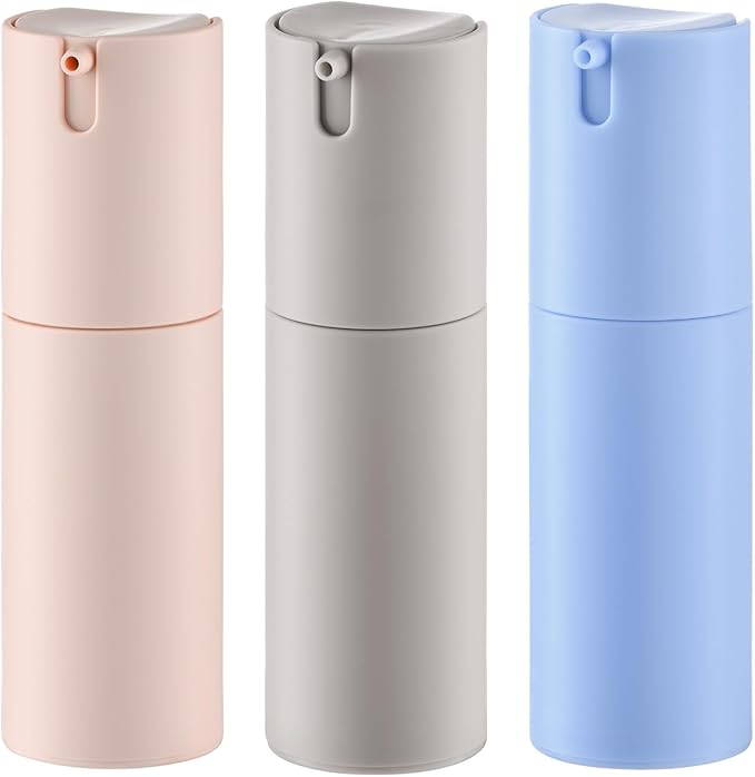 1 oz Airless Pump Bottles, Travel Lotion Container, Skincare Containers for Moisturizer(Plastic, Multicolor, 3Pcs)