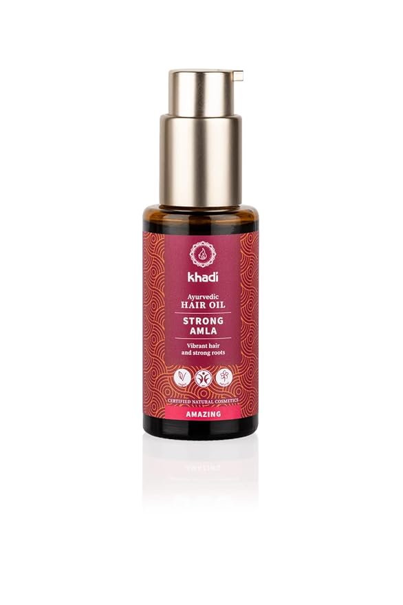 khadi STRONG AMLA hair oil, 100% natural, herbal, vegan, promotes growth, prevents hair loss & gray hair, strengthens roots, silicone-free, Ayurvedic hair care, organic beauty 1.69oz