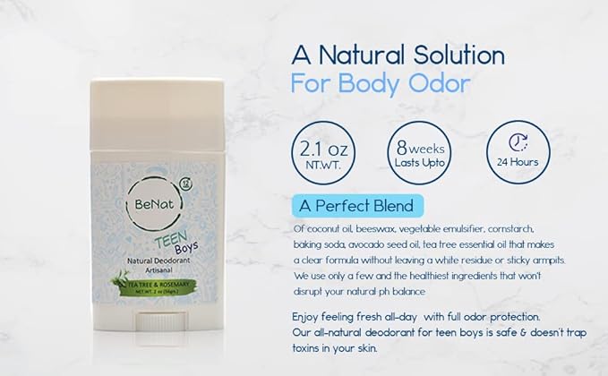 All Natural Deodorant For Teen Boys 100% Natural Aluminum-Free Carcinogen Free Kids Deodorant For Boys Clinically Proven To Be Safe For Children and Teenagers