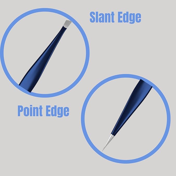 Suvorna Professional Tweezers for women facial hair - Sharp Pointed Tweezer & Slanted Eyebrow Tweezers for Women - Eyebrow Tweezer for Women, Lash tweezers and Splinter removal (4-inch size, Blue)