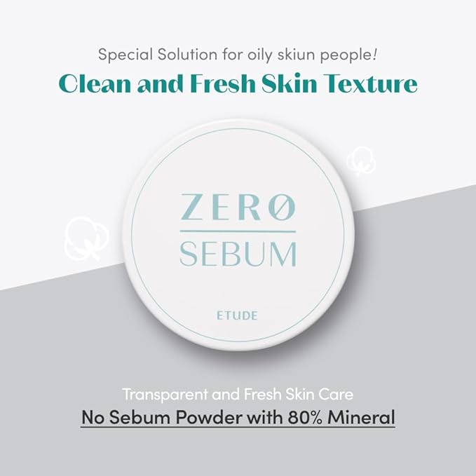 ETUDE Zero Sebum Loose Powder for Face | Lightweight Oil Control No Sebum Loose Face Powder with 80% Mineral | Long Lasting for Setting or Foundation Makes Skin Downy
