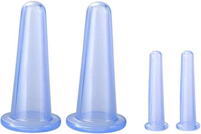 4Pcs Massage Cupping Set Silicone Mini Facial Cups Face Massager Helper Skin Care Neck Back Eyes Massaging Cup Safe to Use, Don't Worry About Burns Health Care Products (Blue)