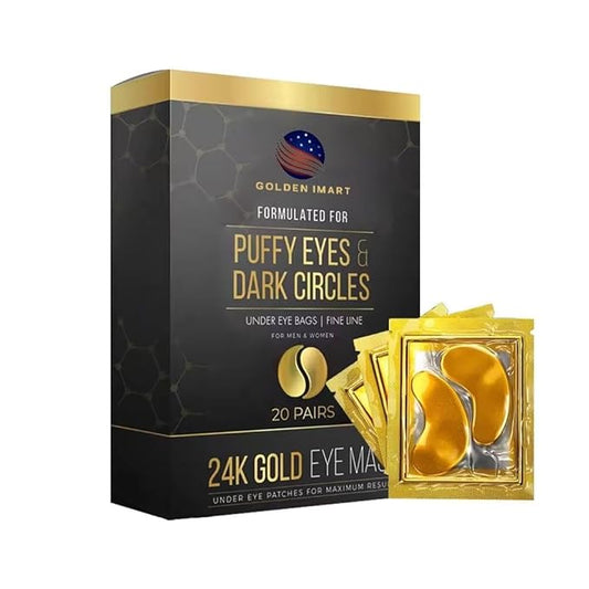 Under Eye Patches for Dark Circles - 24k Gold Eye Mask for Luxurious hydrating eye patches (20 Pairs) Gold Eye Patches for Puffy Eyes Brightening, Anti-Aging Wrinkles, for both genders