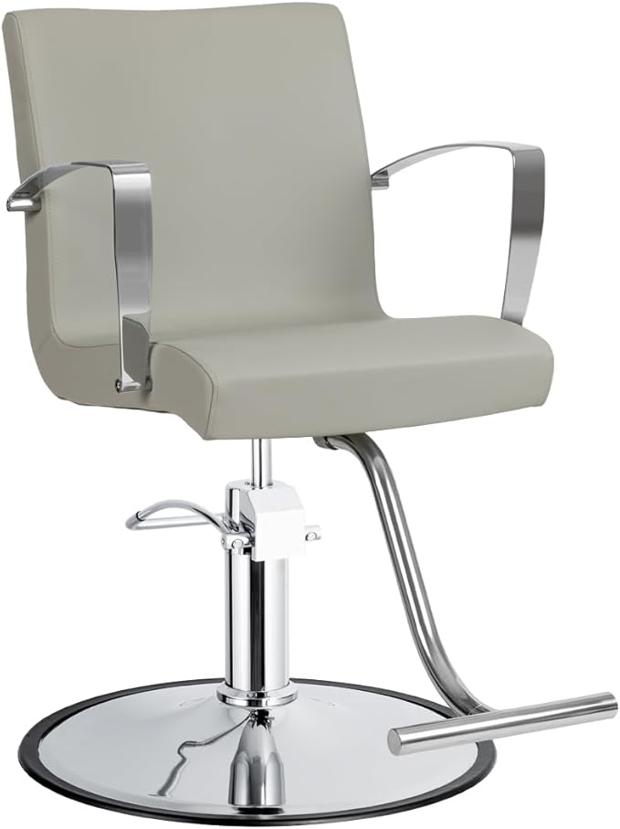 Carrera Wide Salon Styling Chair in Light Gray, Round Chrome 360° Swivel Hydraulic Small Footprint | Minerva Beauty