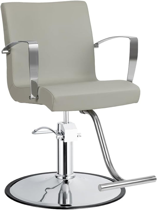 Carrera Wide Salon Styling Chair in Light Gray, Round Chrome 360° Swivel Hydraulic Small Footprint | Minerva Beauty