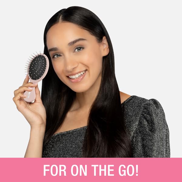 Conair Detangling Mini Hair Brush Set, 3-Pack Detangler Brushes for Wet or Dry Hair, Gentle Detangler for All Hair Types, Bristle Hair Brushes for Women, Travel Size, Matte Pink, Green, Black