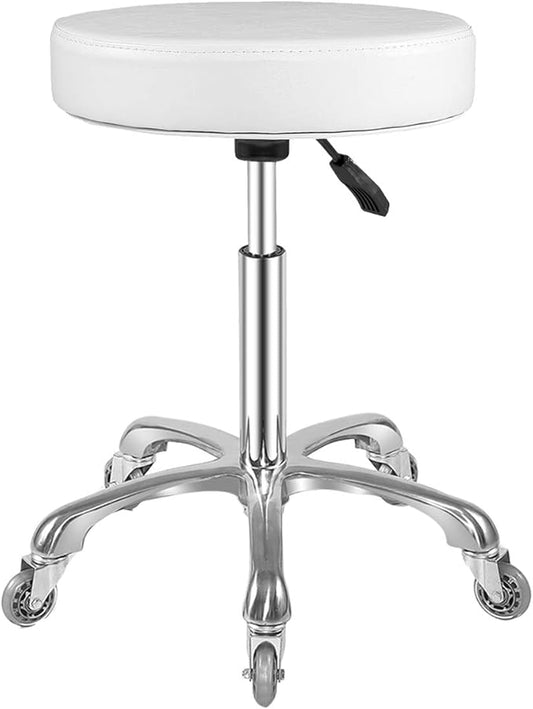 Rolling Stool with Wheels Adjustable Swivel Heavy Duty Hydraulic Stools Chair for Shop Guitar Lab Tattoo Workbench Medical (White)
