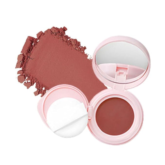 Powder Matte Blush Cheeks Face Makeup for Women With Mirror and Powder Puff Monochrome Blushes Lightweight,Smooth,Blendable,Fade and Transfer-Resistant Baked Blush,Effortless Matte Natural Finish