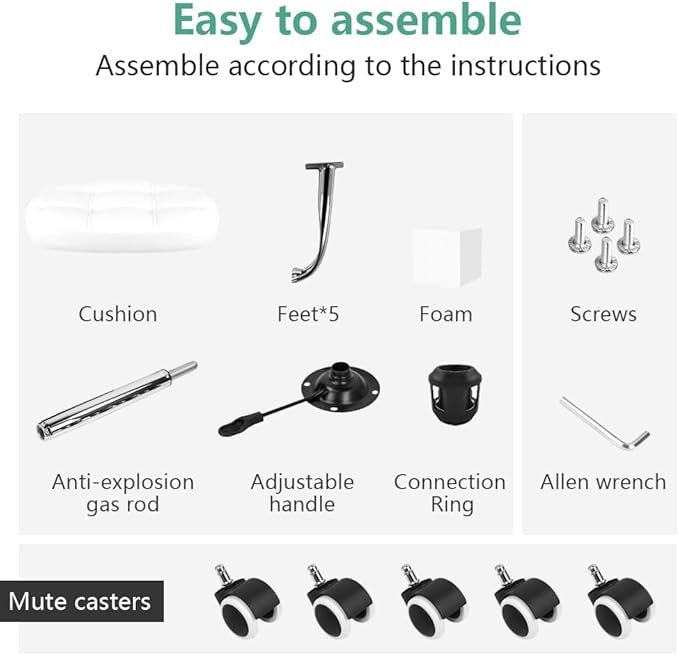 FURWOO Oval Rolling Stool Height Adjustable Massage Chair with Wheels for Spa Salon White