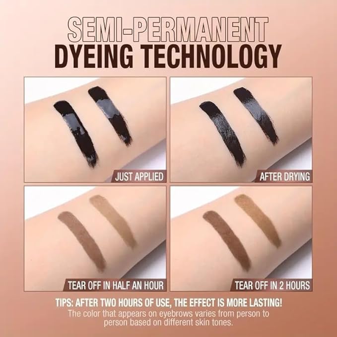 Tattoo Eyebrow Gel Easy Peel Off, Peel Off Eyebrow Tint, Easy Peel off Eyebrow Gel, Peel Off Eyebrow Tint, Waterproof & Sweatproof for All Skin Types (#3 Dark Brown)