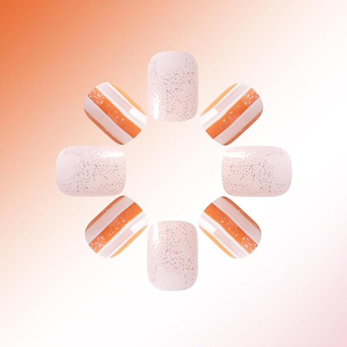 Spring Press on Nails Short Flower Fake Nails Square Shaped False Nails Floral Designs Acrylic Nail Tips Glossy Glitter Glue on Nails Spring Summer Artificial Stick on Nails for Women Girls