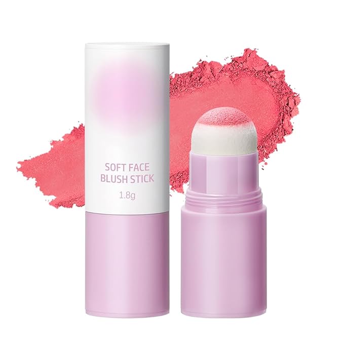 Soft Face Blush Stick, Matte Natural Long Lasting Blush for a Flawless Finish, Creamy Blendable Formula for All Skin Types, Everyday Wear Professional Quality Makeup (Shy pink, Large)
