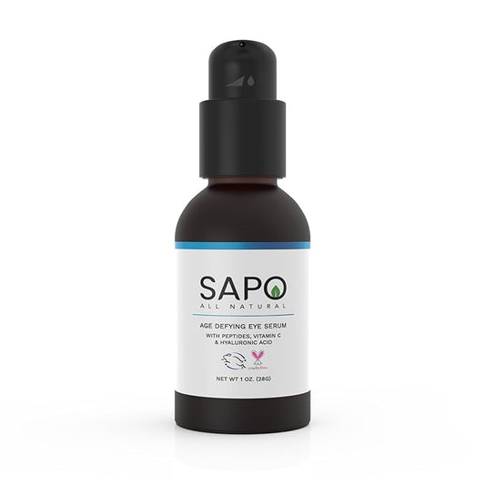 Sapo Eye Serum for Dark Circles and Puffiness, Peptide Eye Gel with Hyaluronic Acid, Vitamin C, Chamomile, and Bergamot, Brighten and Smooth Under Eyes, 1 oz