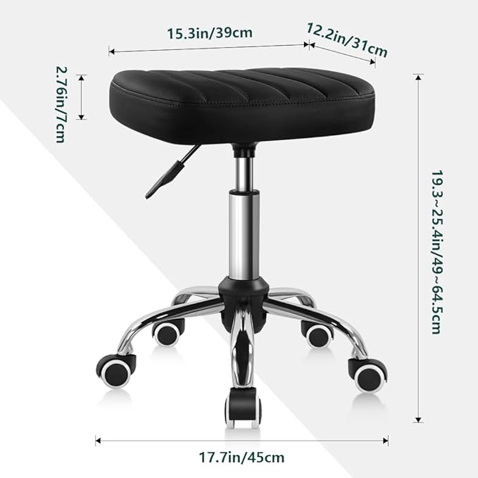 Black Minimalist Square Swivel Stool with Wheel for Work SPA Shop Massage Height-Adjustable and Cost-Effective Rolling Stool Chair