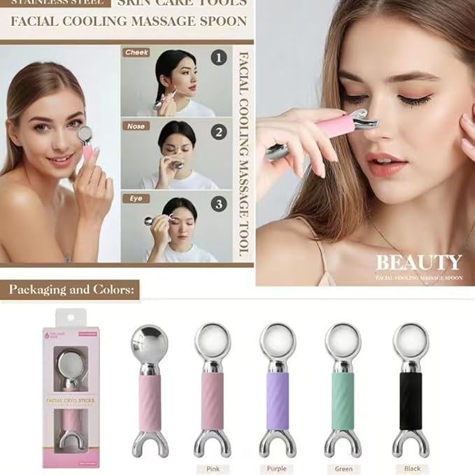 Betyura Ice Globes for Face & Eyes – Dual-Head Stainless Steel Facial Cryo Sticks with Silicone Grip, Cooling Globes to Reduce Puffiness Wrinkles - Purple