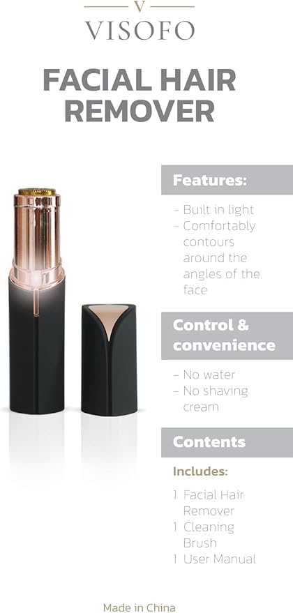 Facial Hair Removal for Women | Electric Razor Device Small Mustache Dermaplaning Remover Tools Tweezers Epilator Trimmer Face Dermaplane Shavers Beauty Gadgets Set Accessories by VISOFO (Onyx)