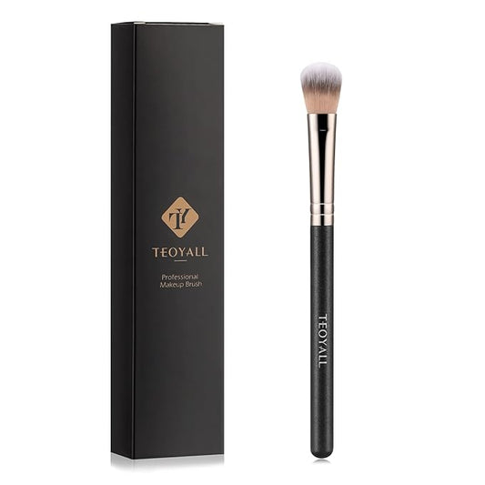 TEOYALL Highlighter Brush, Small Plush Fluflly Synthetic Bristles Tapered Under Eye Setting Brush for Bronzer Cheek with Loose Powder